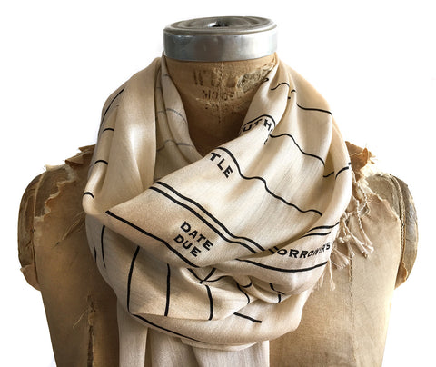 Library Date Due Card Scarf. Luxe weight
