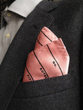 Library pocket square. Black on pink.