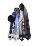 Mackinac Bridge Necktie. Ivory on navy, periwinkle; black on silver, charcoal
