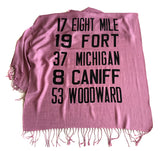 Detroit Scroll scarf, orchid pashmina.