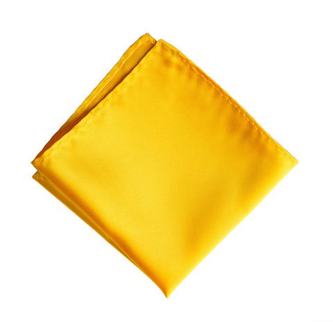 Marigold Pocket Square. Medium Yellow Solid Color Satin Finish, No Print