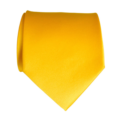 Marigold Necktie. Medium Yellow Solid Color Satin Finish Tie, No Print