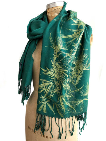 Cannabis Pashmina Scarf. Marijuana leaf printed bamboo scarf