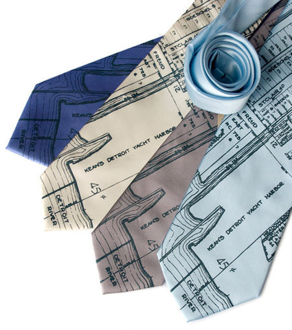 Detroit Map Necktie, Detroit River & Marina Tie