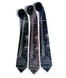  MCS Train Station Necktie. Pale gray ink on black, charcoal, navy.