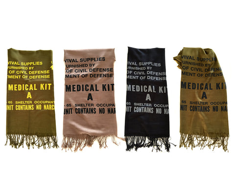 Civil Defense Medical Kit Scarf. Linen-weave Pashmina