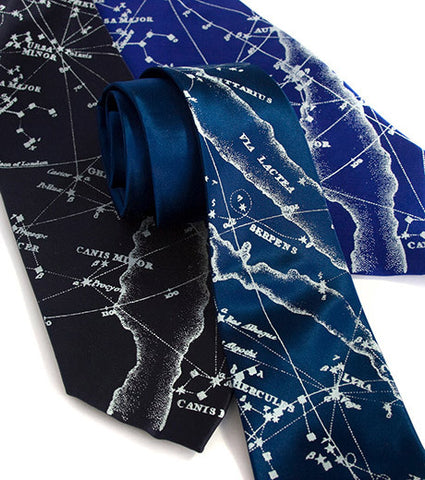 Milky Way Galaxy silk necktie. Star chart tie