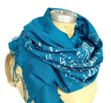 Milky Way Scarf. Ice blue on teal blue.