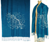 Milky Way Star Chart Scarf. Ice blue on teal blue.