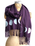 Moon Phase Scarf, eggplant bamboo pashmina.