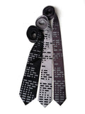 Morse Code Neckties: Dove on black; black on silver; dove on charcoal.