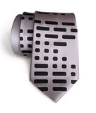Morse Code men's necktie: black on silver.