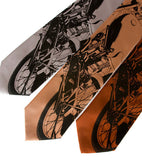Velolcette Motorcycle Neckties. Black ink on silver, pale copper, cinnamon.