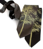 Aspen Necktie: Moss green print on black, olive.