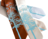 Sky ink on cinnamon, cream, champagne, sky blue microfiber.