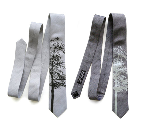 Aspen Linen Necktie. Tree Print Tie
