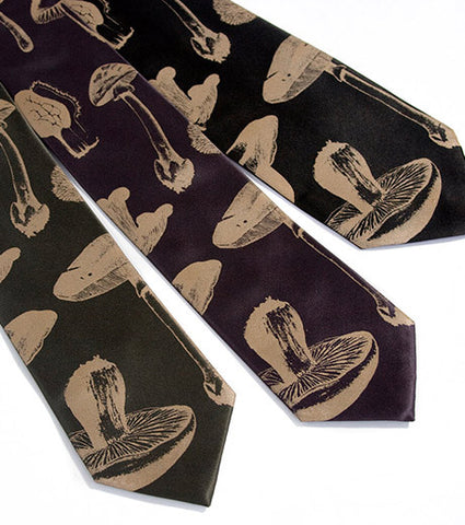 Mushrooms Silk Necktie. Fungi Print Tie