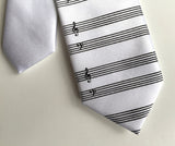 boys clip-on music paper tie. black on whie