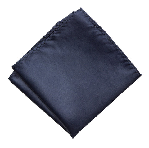 Navy Blue Pocket Square. Dark Blue Solid Color Satin Finish, No Print