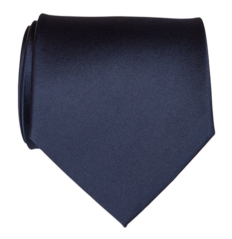 Navy Blue Necktie. Dark Blue Solid Color Satin Finish Tie, No Print