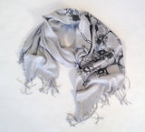 Neuron Scarf. Black pearl print on silver.