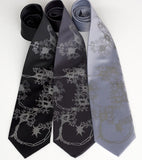 Neuron necktie. Dove gray on black, charcoal, silver microfiber.