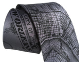 Dark silver New Orleans Map Necktie, Cyberoptix