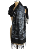 New York City Map Black Scarf, Brooklyn & Manhattan Linen-Weave Pashmina, by Cyberoptix