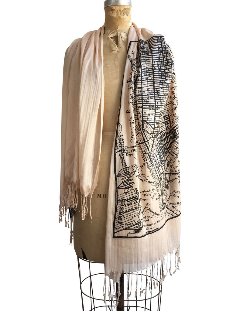 New York City Vintage Map Scarf. Manhattan, Brooklyn Luxe