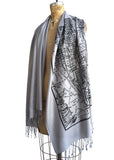 New York City Map Silver Scarf, Brooklyn & Manhattan Linen-Weave Pashmina, by Cyberoptix