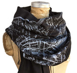 New York City Map Black Scarf, Brooklyn & Manhattan Linen-Weave Pashmina, by Cyberoptix