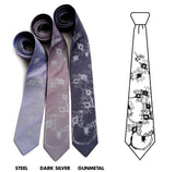 Nerve cell neckties: pale grey on steel; dark silver, gunmetal.