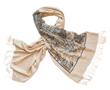 New York City Map Fringe Scarf, Black on Sand Linen-Weave Pashmina, by Cyberoptix