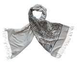 New York City Map Fringe Scarf, Black on Silver Linen-Weave Pashmina, by Cyberoptix