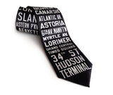 New York City Subway Sign Necktie. Ivory-cream on black.