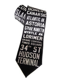 New York City Subway Sign Necktie. Ivory-cream on black.