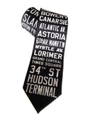 New York City Subway Sign Necktie. Ivory-cream on black.