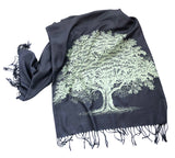 Oak Tree Silhouette Linen-Weave Pashmina Scarf, Wedding Gift, by Cyberoptix