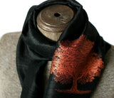 Copper ink on black silk scarf.