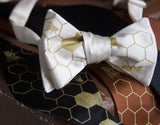 Honeybee Bow Tie. Gold print on cream.