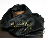  Gold ink on black silk scarf.