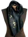  Gold ink on black silk scarf.