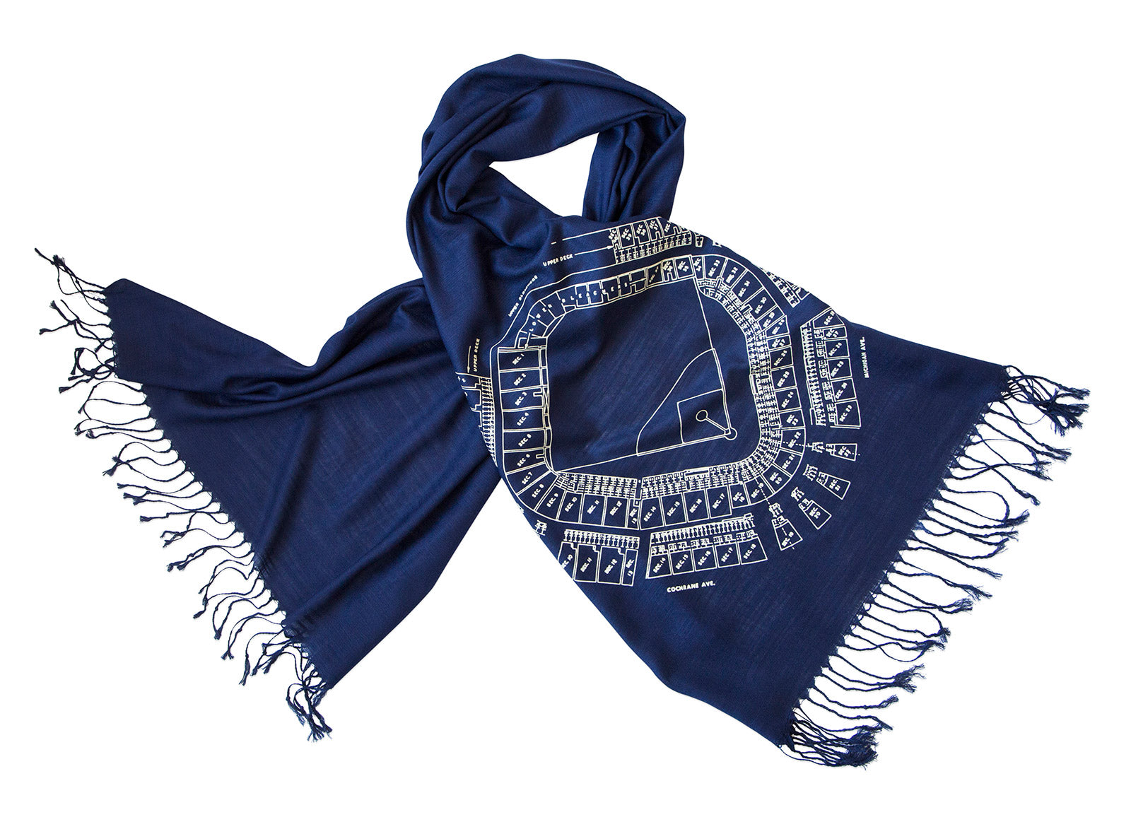 Old Tiger Stadium Blueprint Scarf, Detroit Linen Weave Pashmina
