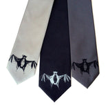 Bat Necktie. Black on silver, silver on black, black on charcoal.