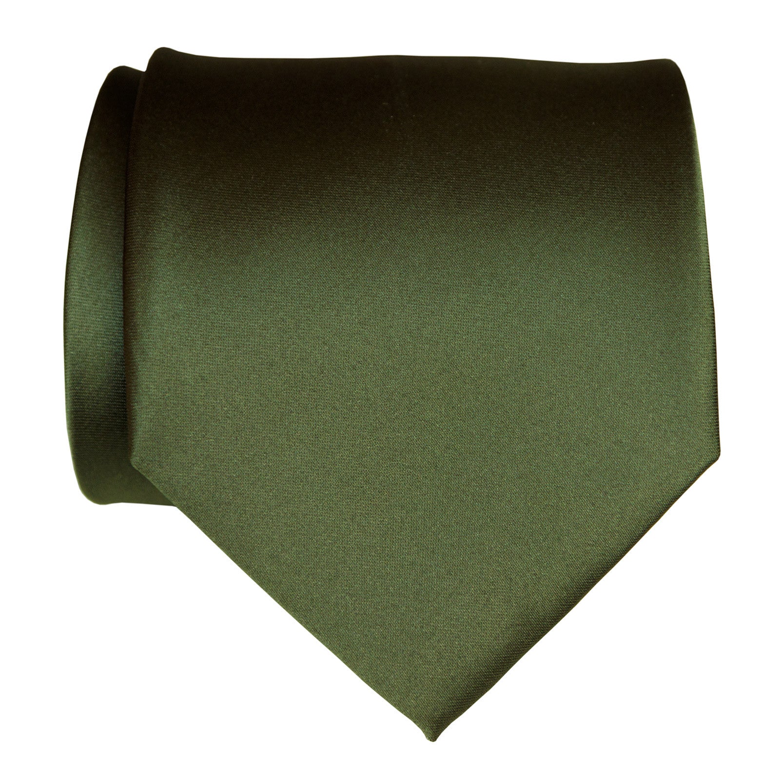 Olive Green Necktie. Dark Green Solid Color Satin Finish Tie