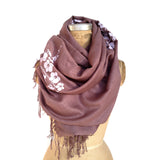 Pale lavender on dusty mauve light pashmina scarf.