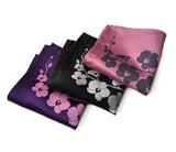 Orchid pocket square: orchid on eggplant; silver on black; warm eggplant on orchid