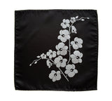 Orchid pocket square: silver on black.