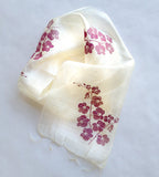 Orchid ink on cream silk scarf.