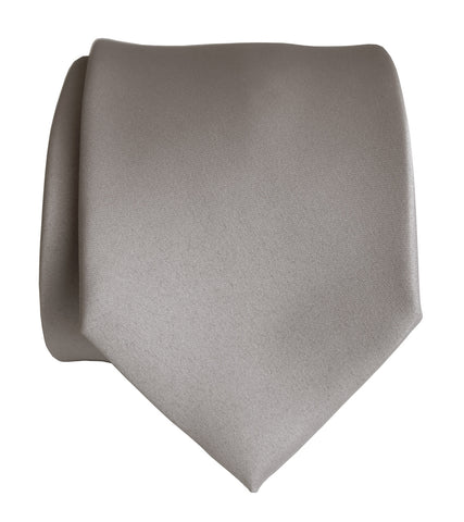 Oyster Necktie. Solid Color Light Grey Satin Finish Tie, No Print